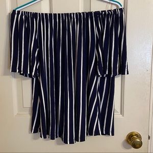 White and blue off the shoulder shirt